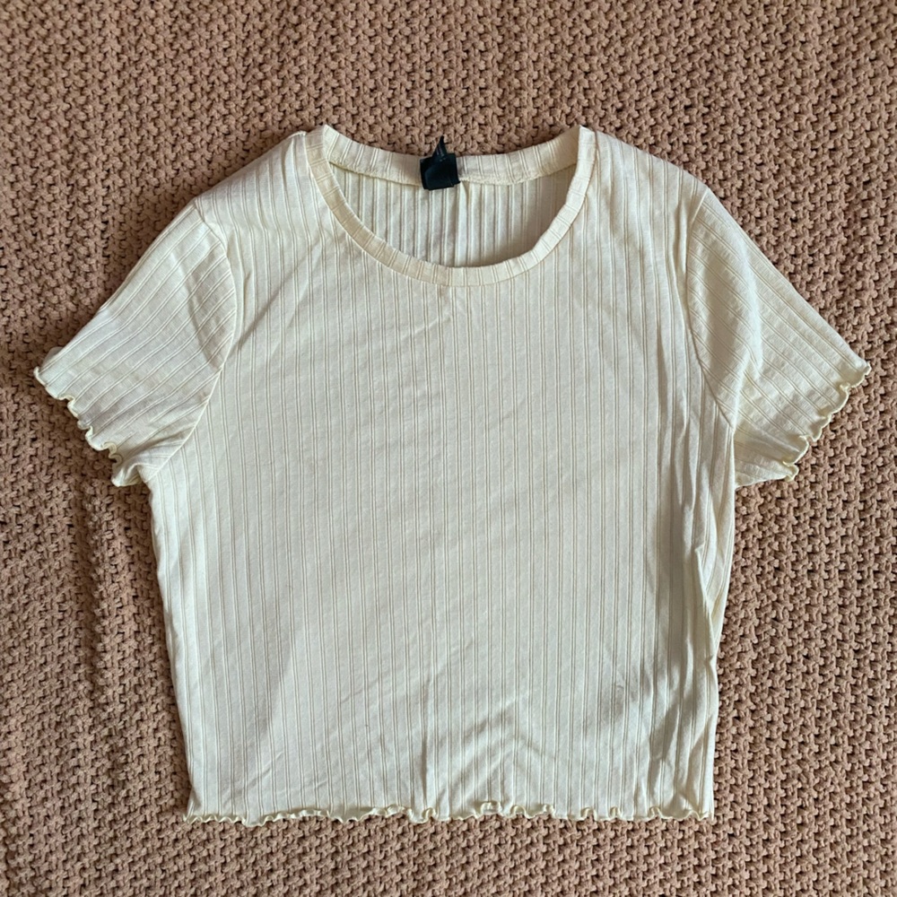 Pale Yellow Ribbed Crop Top